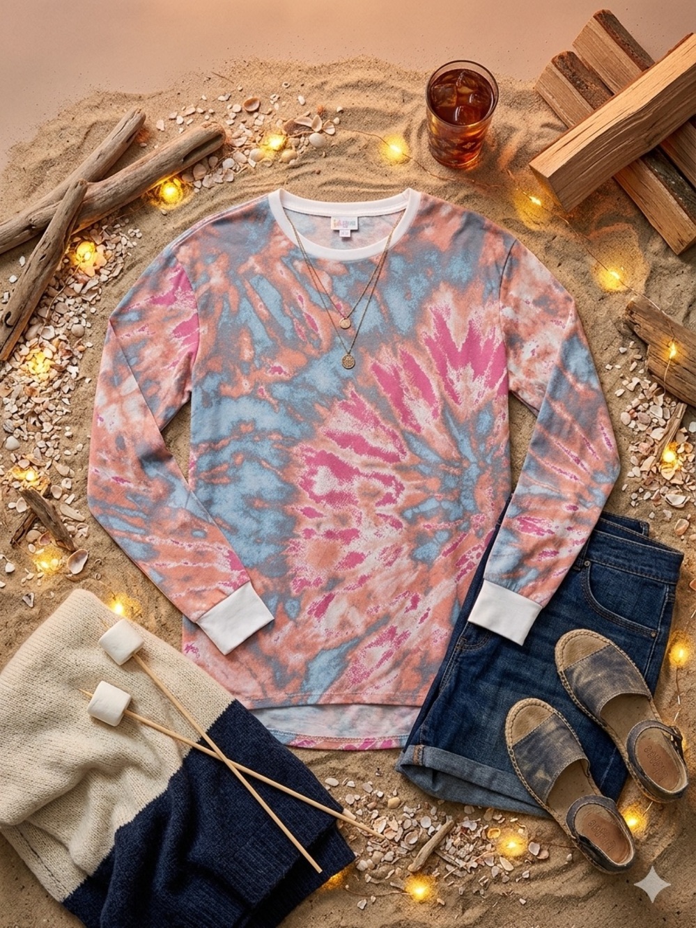 LuLaRoe Hudson Long Sleeve Tee XS Pastel Tie Dye High Low Hem Soft Stretch